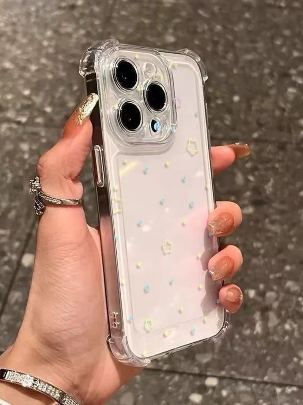 Clear Protective Phone Case with Pastel Star Accents - White